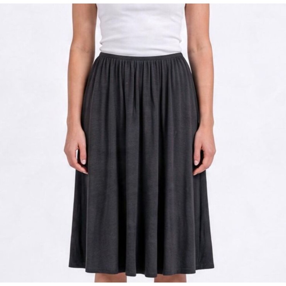 Eileen Fisher Merino Wool Knit Gathered Midi Skirt XXS Italian Yarn Silk Lined